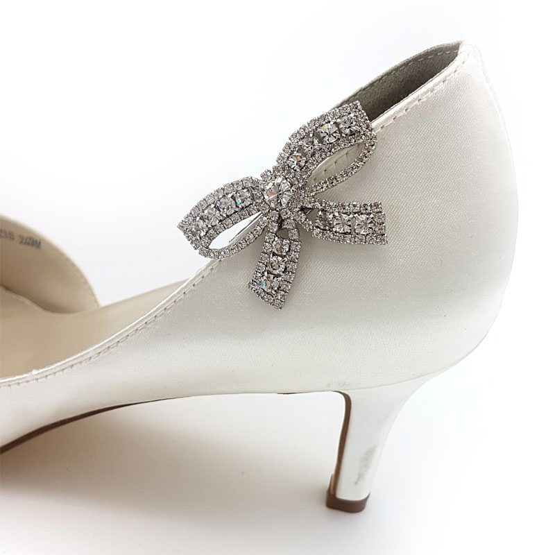 silver diamante bow shoe clips