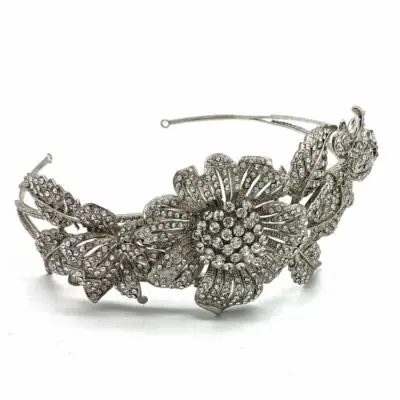 Silver floral bridal headband