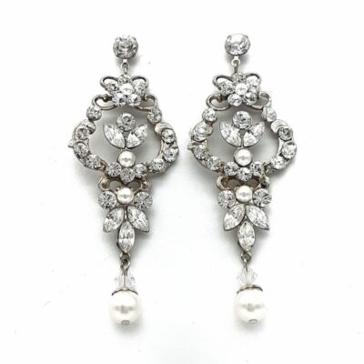 crystal and pearl bridal earrings