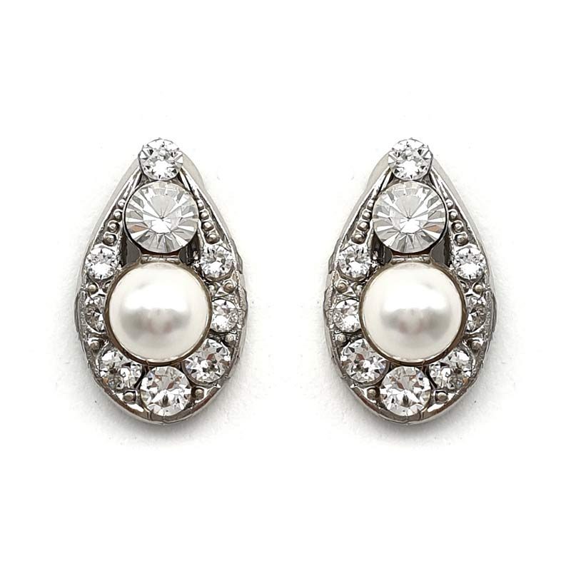 Pearl and crystal stud earrings