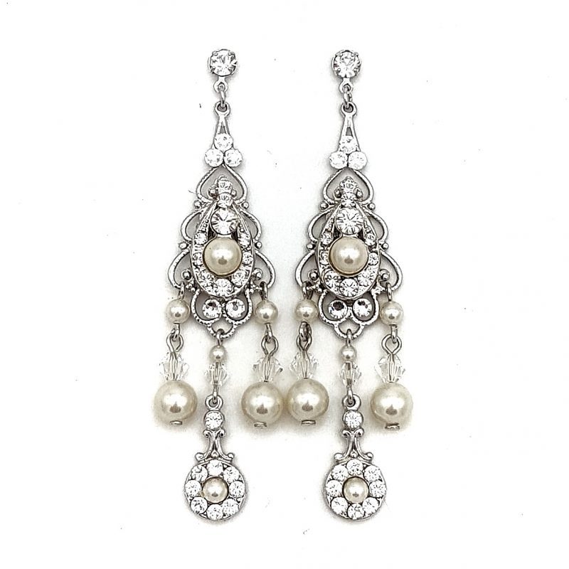 swarovski crystal and pearl bridal earrings