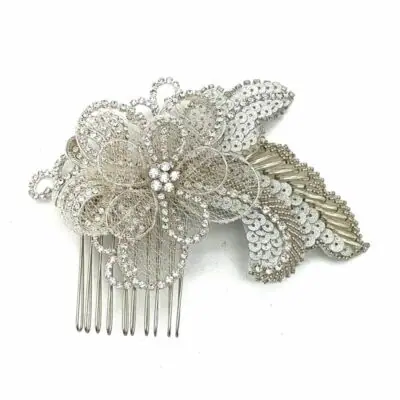 Silver beaded Flower Hair Comb