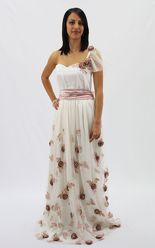 Floral tuelle silk couture dress