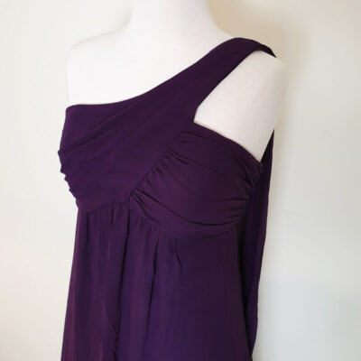 Long purple chiffon one shoulder evening dress