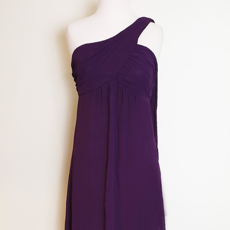 Long purple chiffon one shoulder evening dress