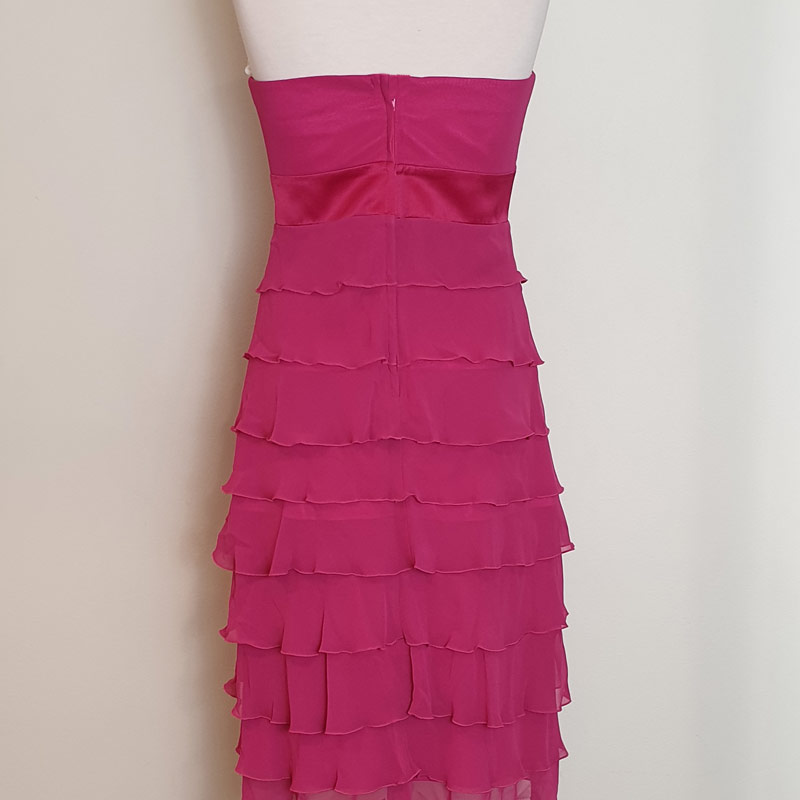 Pink layered chiffon strapless cocktail dress