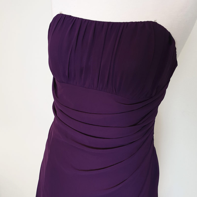 Purple chiffon strapless long evening dress
