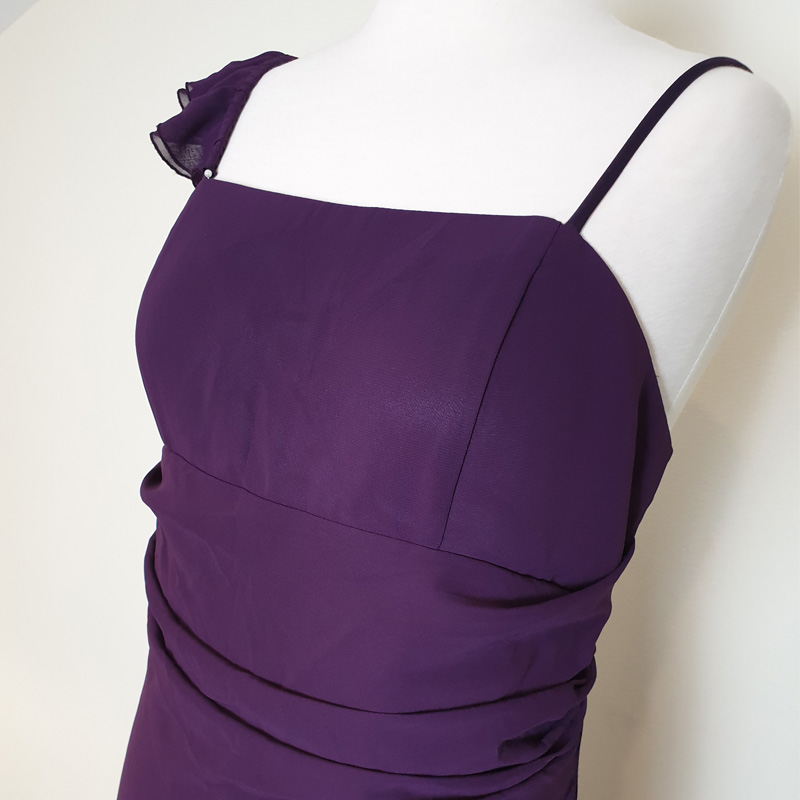 Purple draped chiffon long evening dress