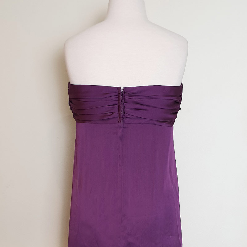 Purple georgette strapless cocktail dress