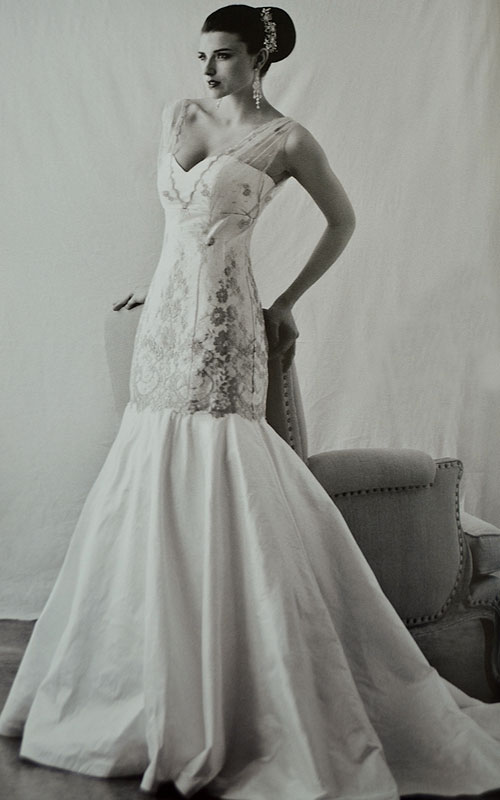 Silver french chantilly couture bridal gown