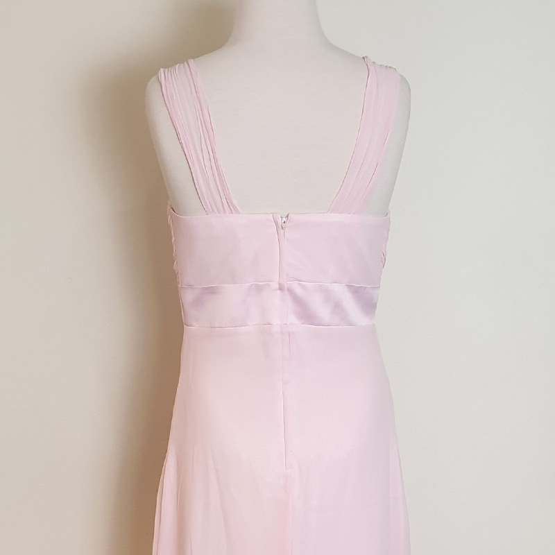 Soft pink draped long chiffon evening dress