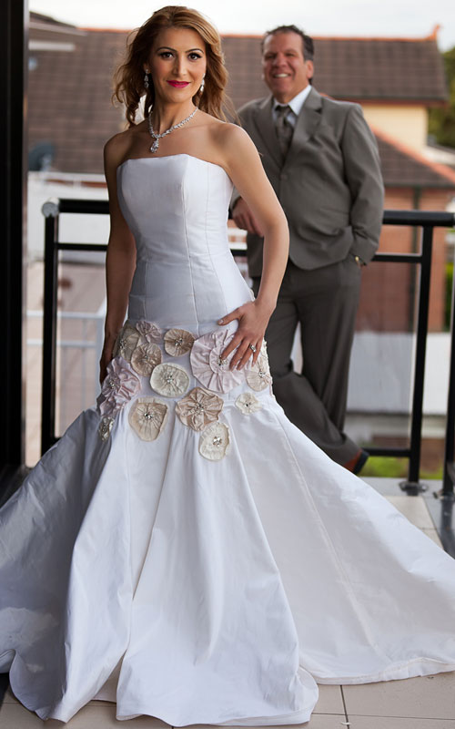 White strapless couture wedding gown
