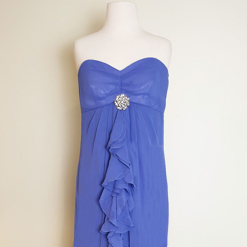 Iris blue ruffled long evening dress
