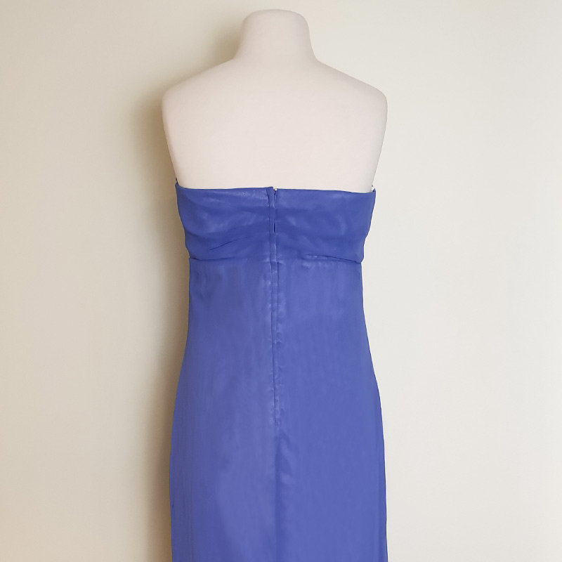 Iris blue chiffon strapless ruffled long evening dress