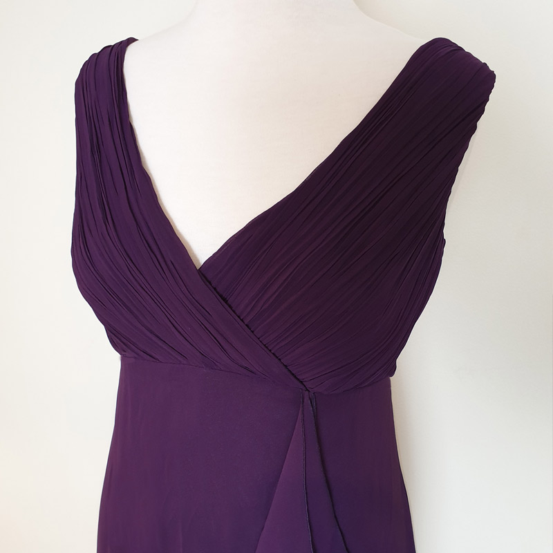 Purple pleated long chiffon evening dress
