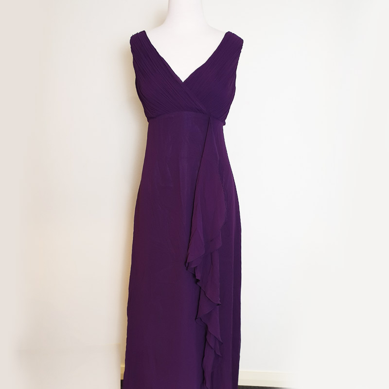 Purple pleated long chiffon evening gown