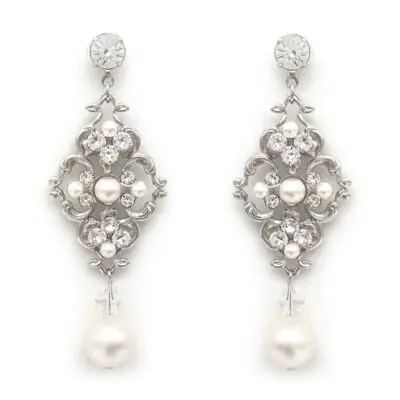 Pearl and crystal bridal drop earrings