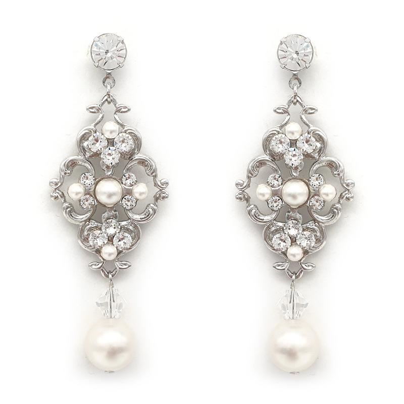 Pearl and crystal bridal drop earrings