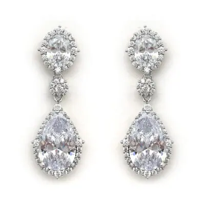 silver elegant drop bridal earrings