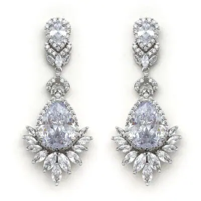 large silver bridal drop earrings