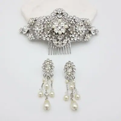swarovski crystal and pearl bridal jewellery set