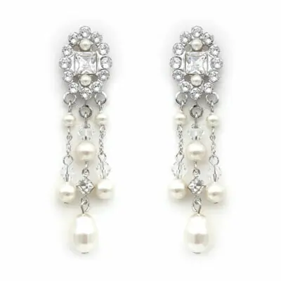 swarovski pearl and crystal bridal earrings
