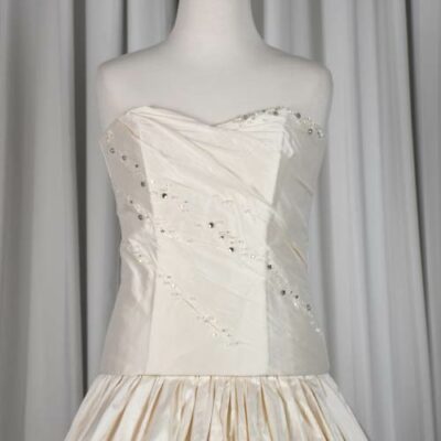 ivory silk beaded wedding gown