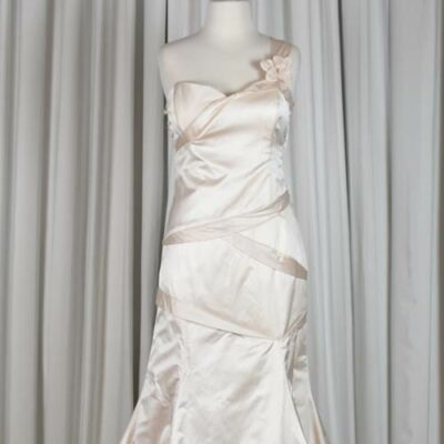 pink silk single strap wedding dress