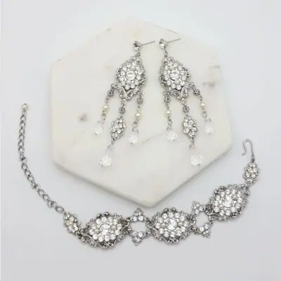 swarovski pearl and crystal bridal bracelet earring set