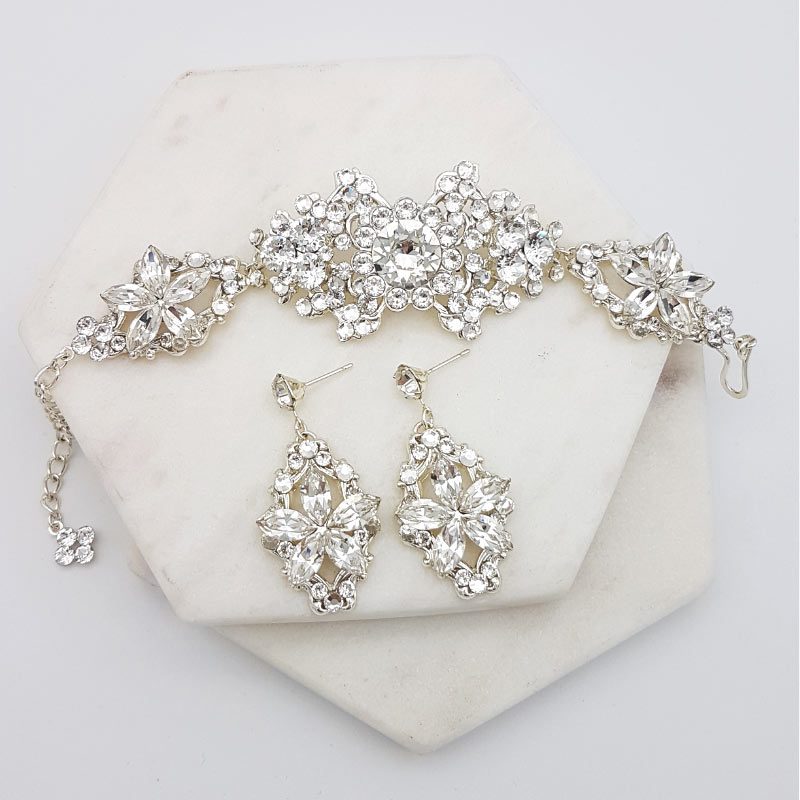 Swarovski crystal bridal bracelet and earring set