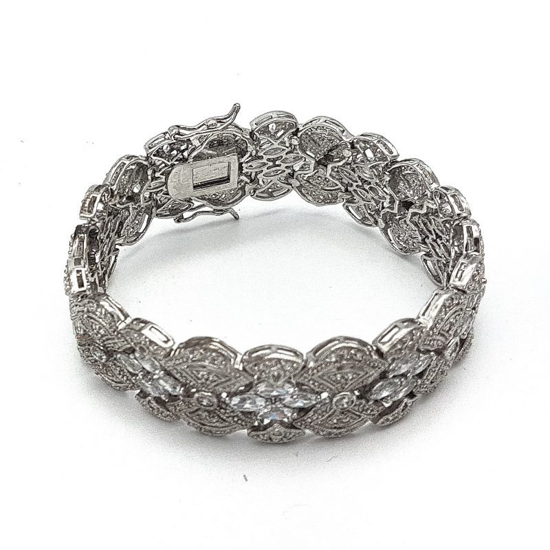 Silver Wide Bridal Cuff Bracelet