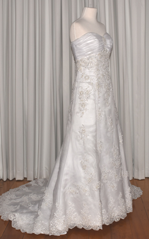 White Strapless Beaded Bridal Gown - E9124 - Sz 12