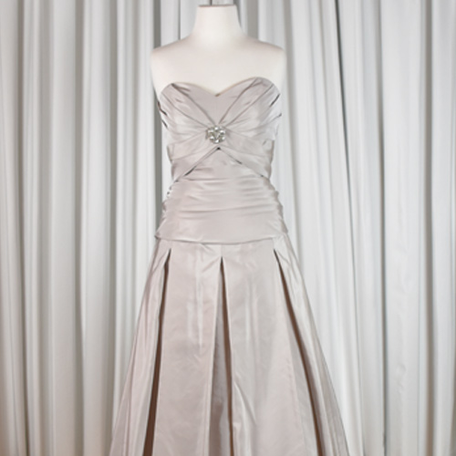 strapless taffeta pleated bridal gown
