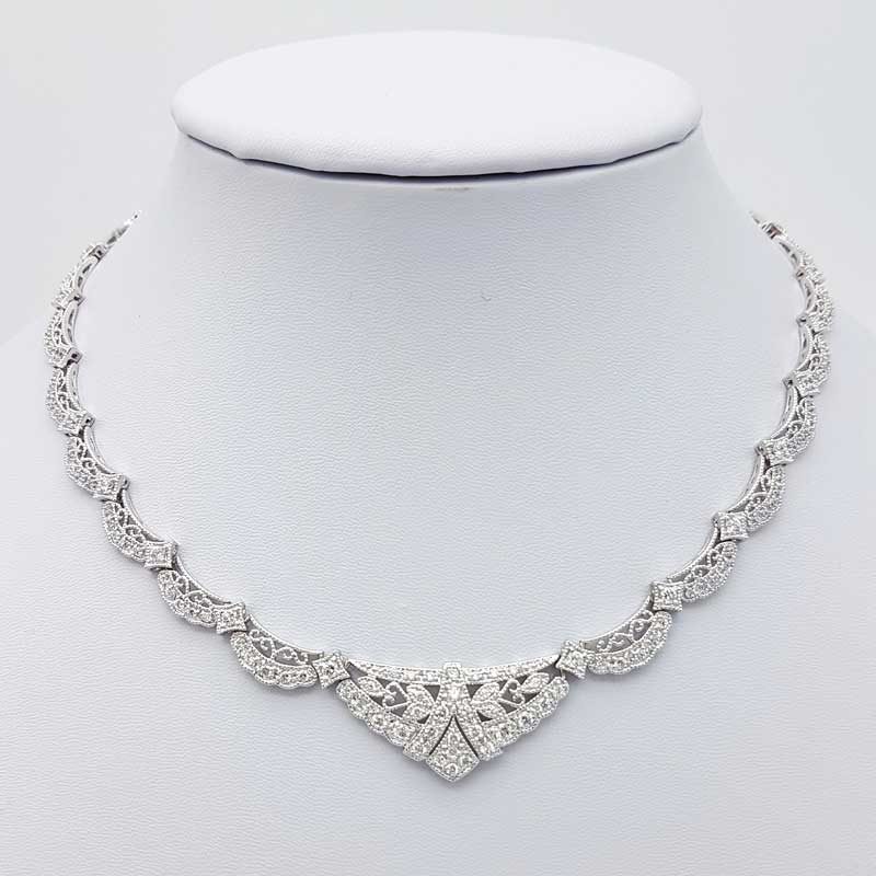 silver collar cubic zirconia bridal necklace