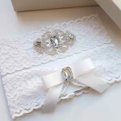 white crystal bridal garter set