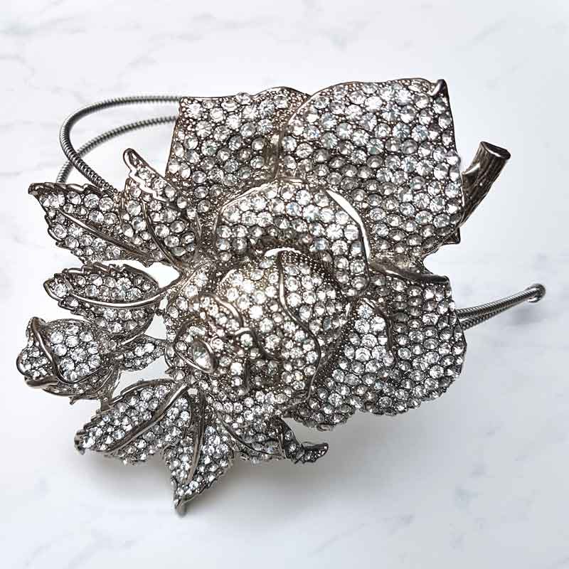 silver rose bridal headband