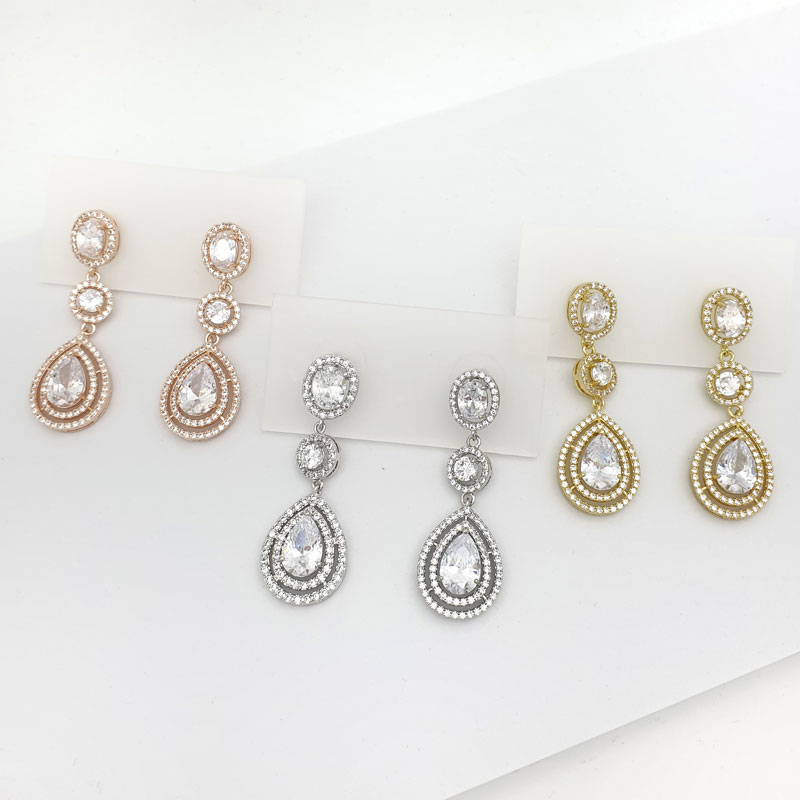 Silver, gold and rose gold long drop earrings