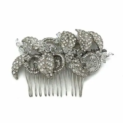 silver leaf crystal bridal comb