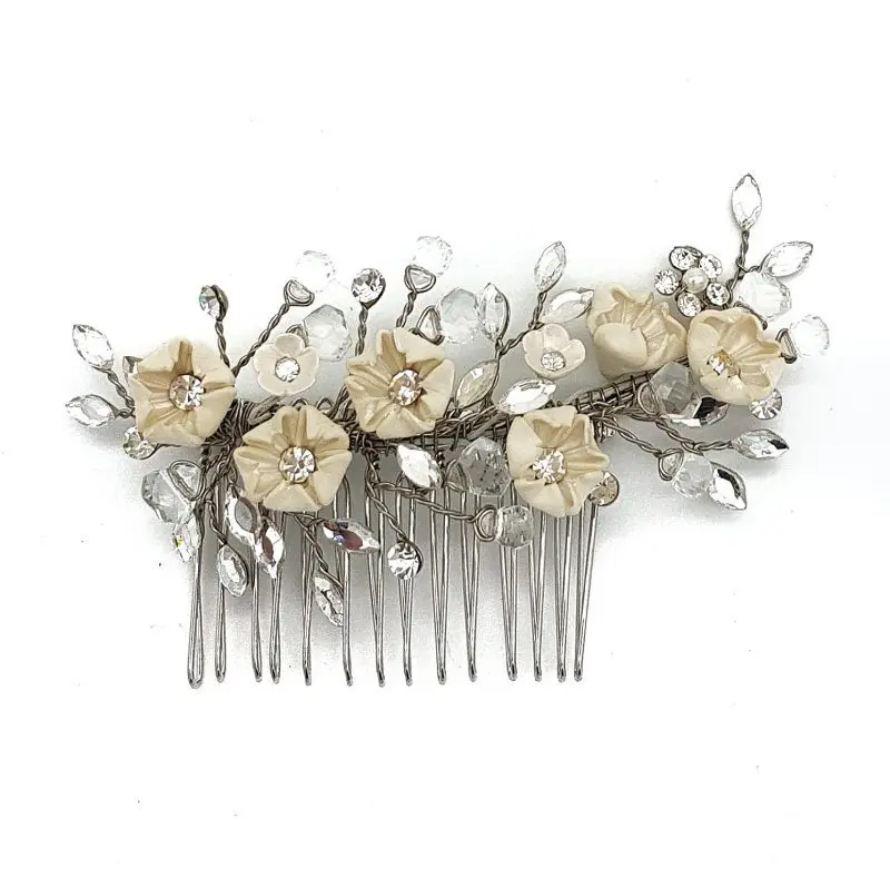 Small floral and crystal bridal comb