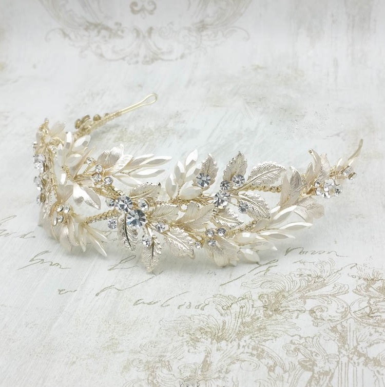 Gold leaf bridal headband