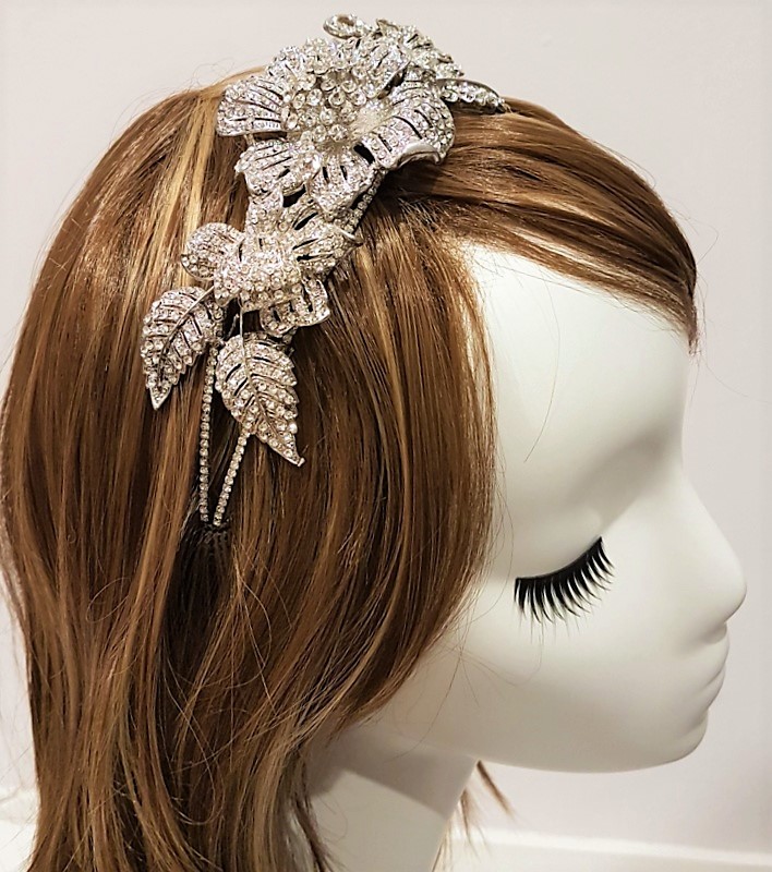 silver floral bridal headband