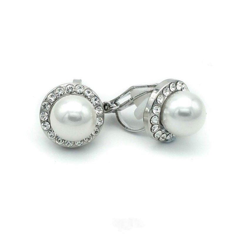 silver pearl clip on earrings