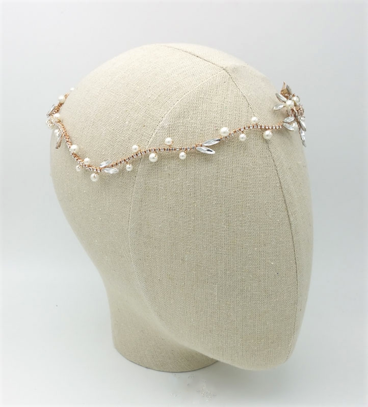 gold pearl and crystal hair piece