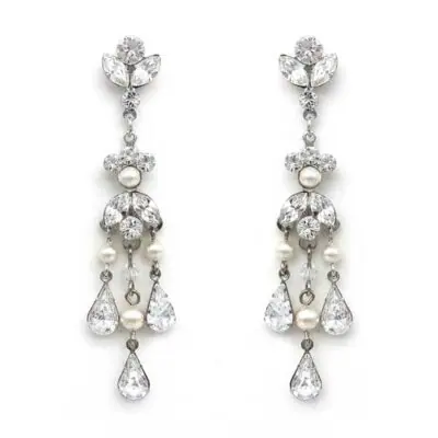 swarovski crystal and pearl long chandelier earrings
