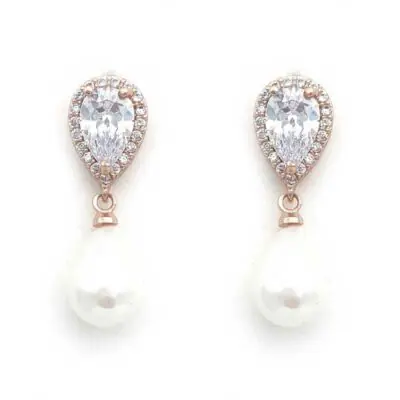rose gold classic pearl drop earrings