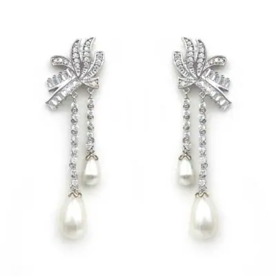 vintage pearl drops bridal earrings