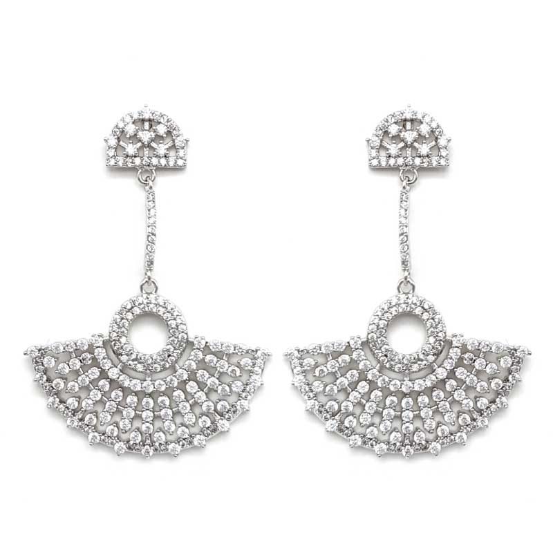 silver fan bridal earrings