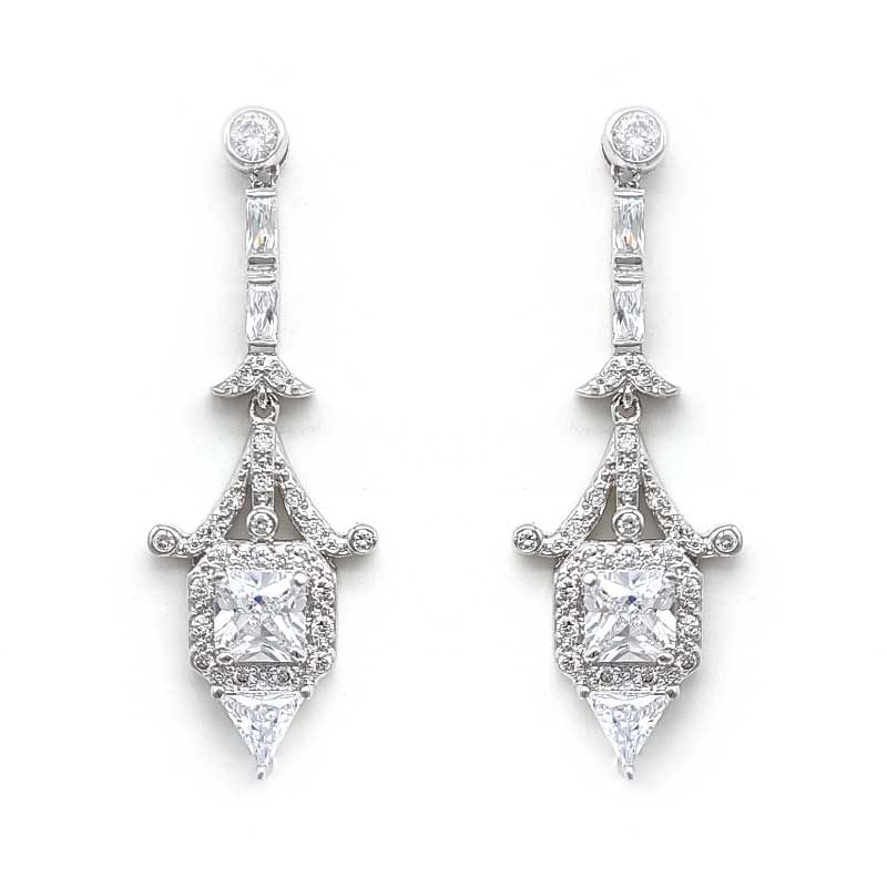 silver vintage square drop earrings