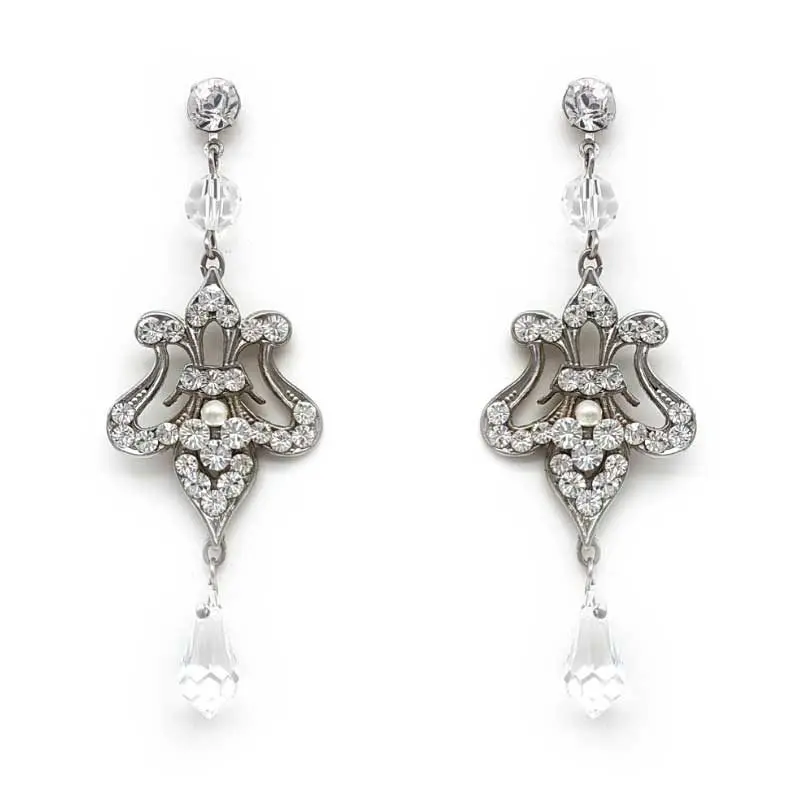 Silver crystal bridal earrings
