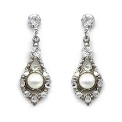 silver pearl and crystal earrings